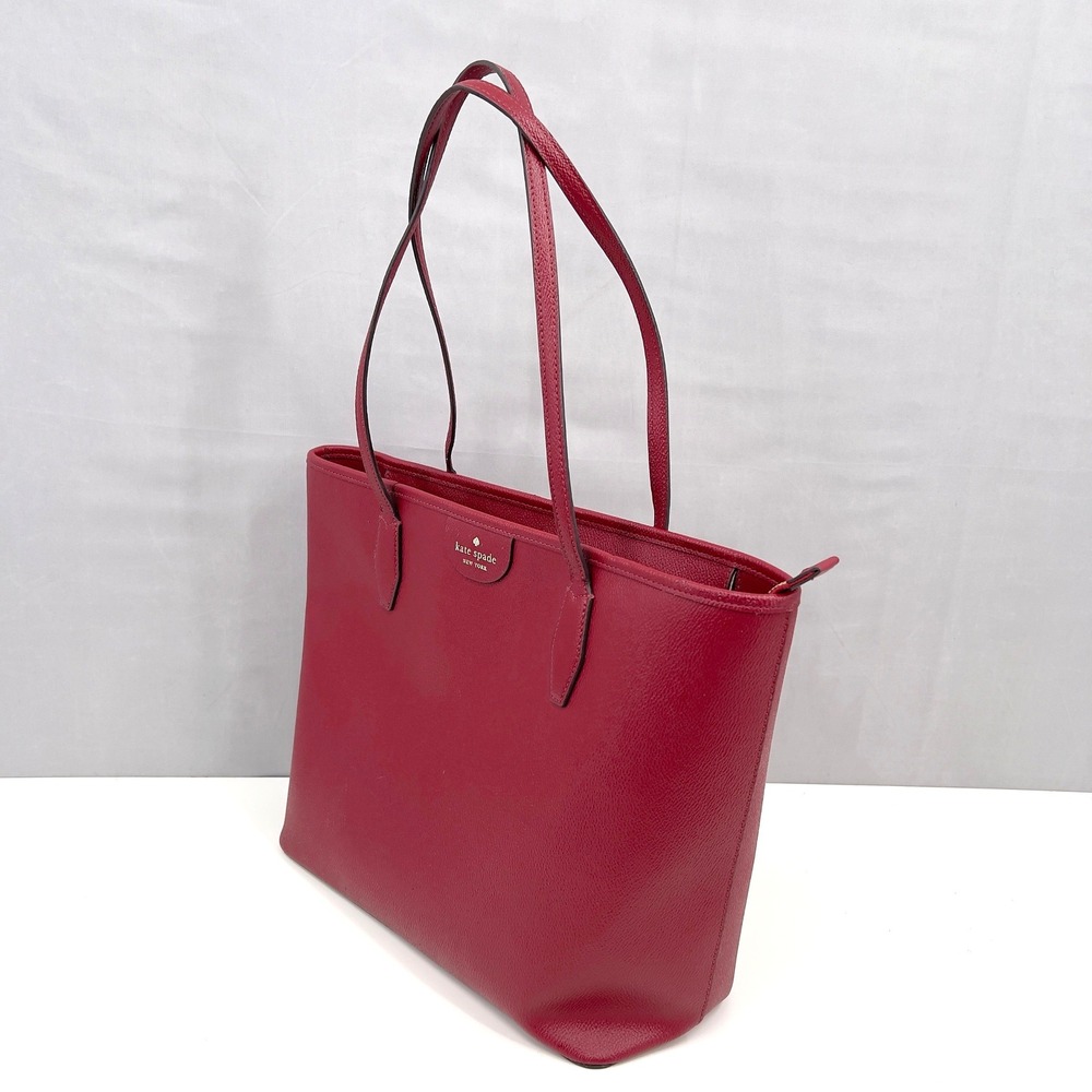 Kate Spade NY Lori Large Red Pebbled Leather Zip Tote Shoulder Bag D411 - Picture 3 of 10